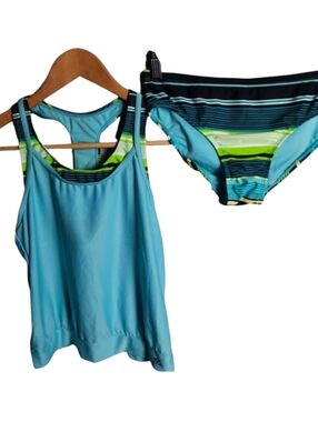 ZeroXposur Aqua Stripe Layered Tankini 2pc SZ 14